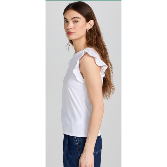 Paige Designer Women's White Erissa Cotton Flutter Sleeve Tee Top NWT Large - Picture 3 of 9